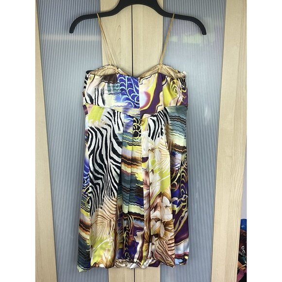 CACHE Animal Floral Silk Bubble Hem Strapless Cocktail Dress Sz 2 Party Wedding - Picture 7 of 9